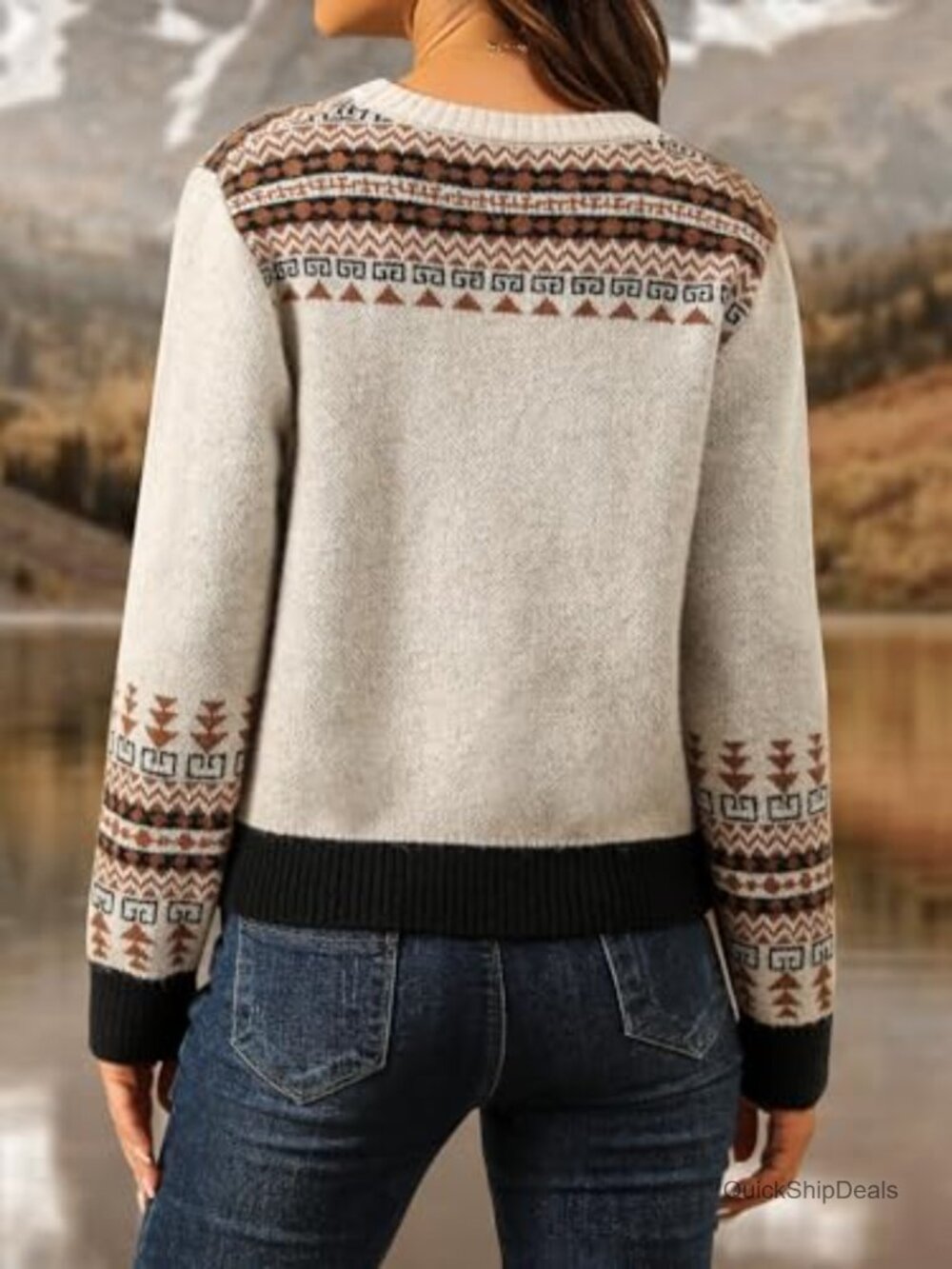 Western Cowgirl Horse Print Pullover Sweater Crewneck Long Sleeve - Picture 3 of 6